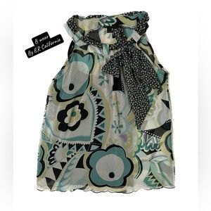 B.wear , Y2K Multicolor Sleeveless Tie Neck Pullover Comfort Blouse Top